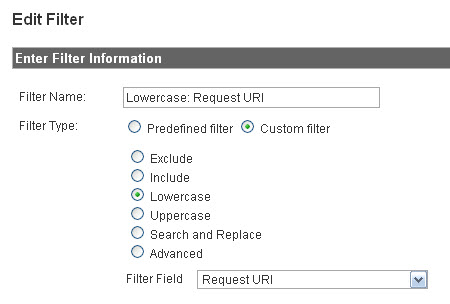 Lowercase filter GA Lowercase filter GA