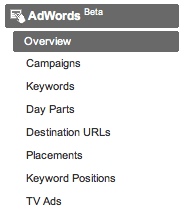 AdWords reports section AdWords reports section