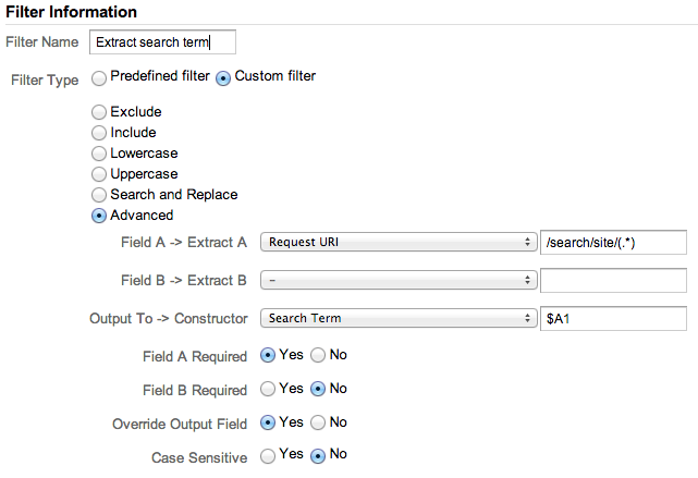 Site Search extraction filter Site Search extraction filter