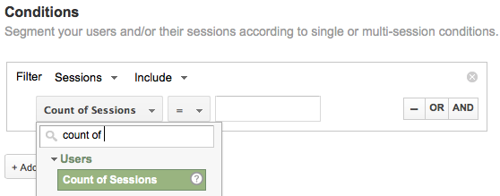Count of Sessions under Advanced Condition setting Count of Sessions under Advanced Condition setting