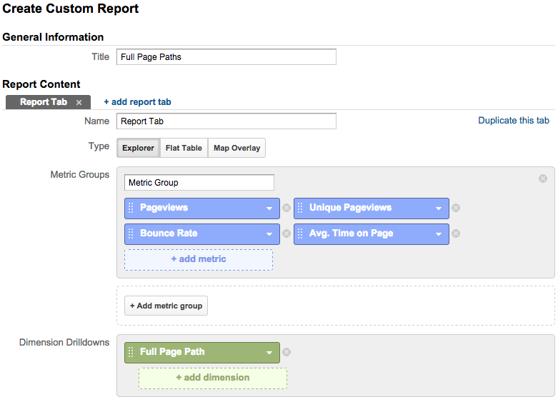 custom report full page path custom report full page path