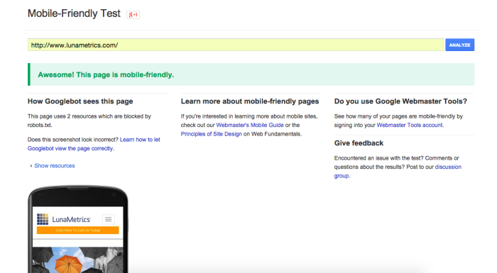 Mobile website testing tool