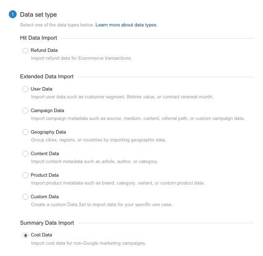 Cost Data Set Option