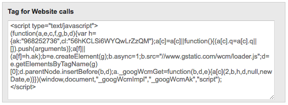 AdWords Phone Conversion Tracking Tag