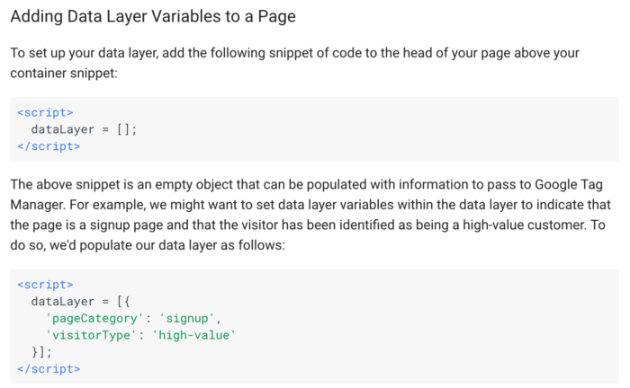 Adding Data Layer Variables to a Page