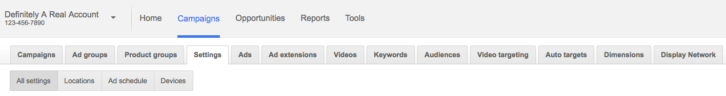 Old Google AdWords Interface Old Google AdWords Interface
