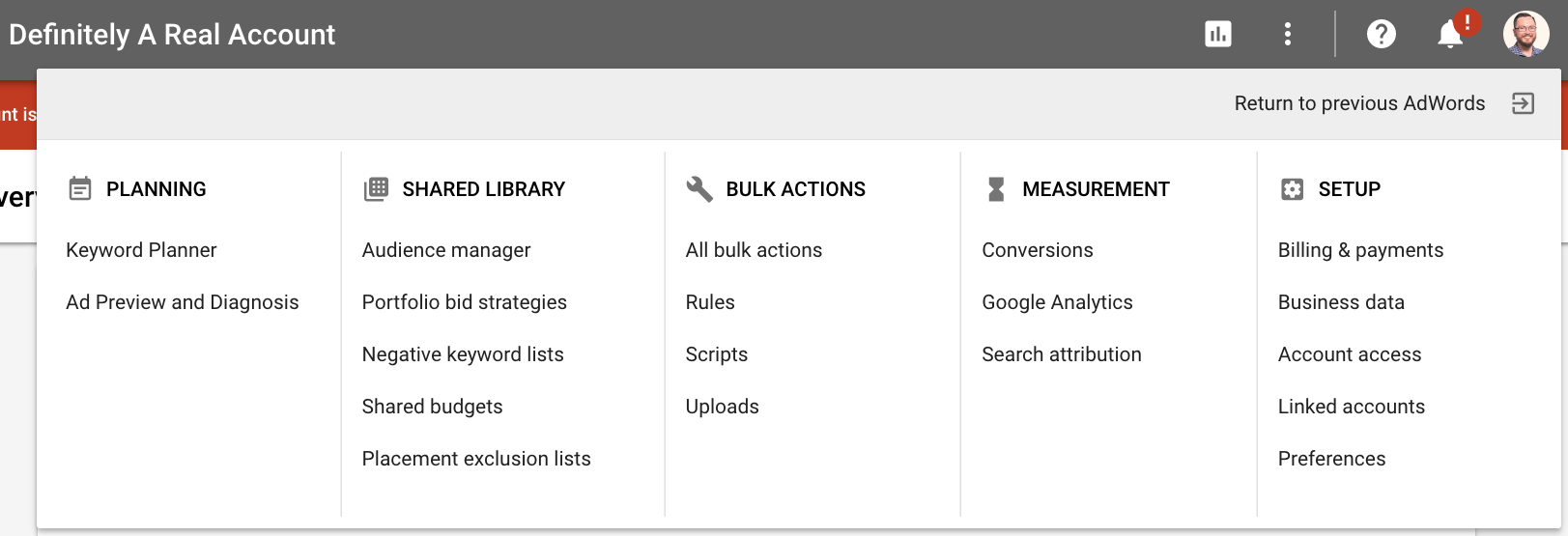 Google AdWords Next UI Tool Consolidation