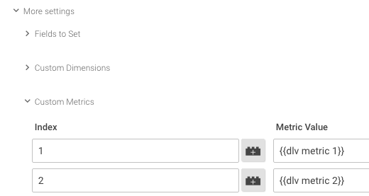 Add custom metrics to GTM event tag