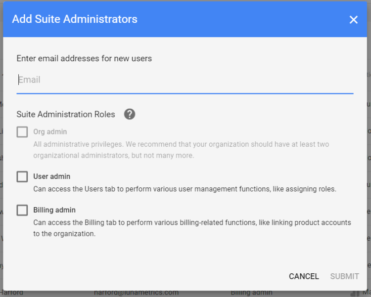 Add suite administrators