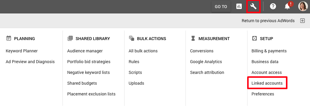 adwords help linked accounts