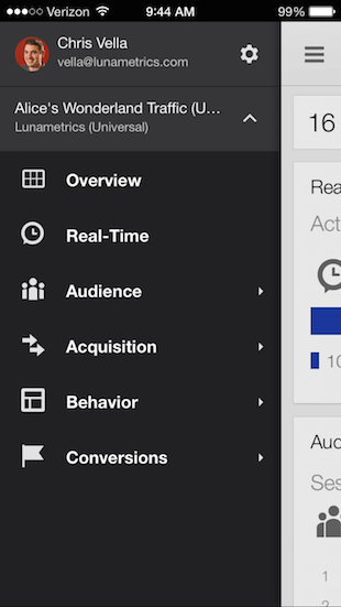 Google Analytics App Navigation