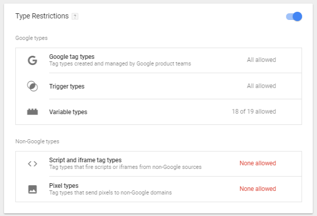 Google Tag Manager Container Zone Type Restrictions