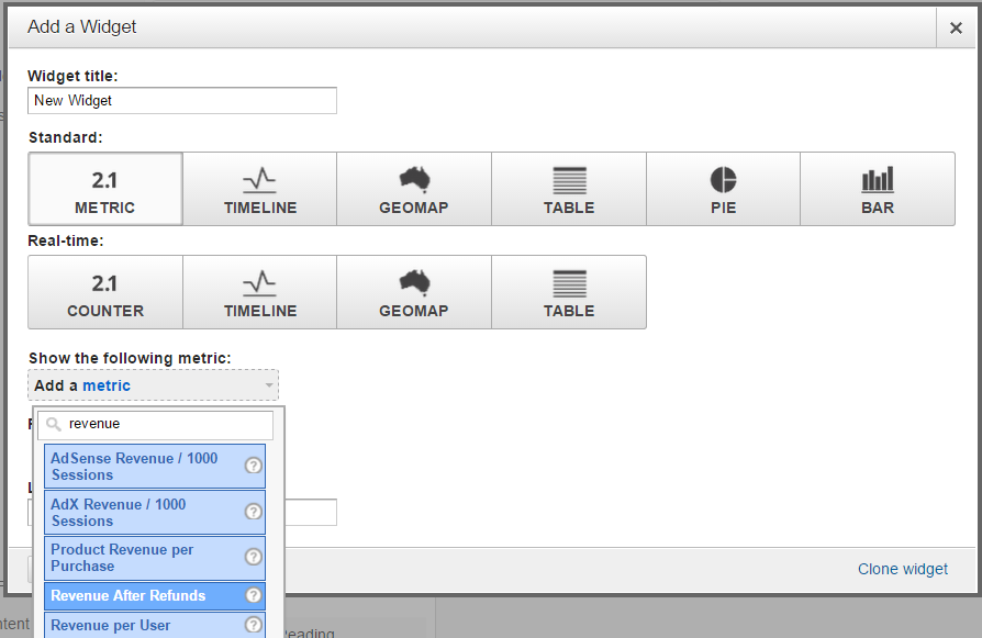 calculated metrics in dashboard widget