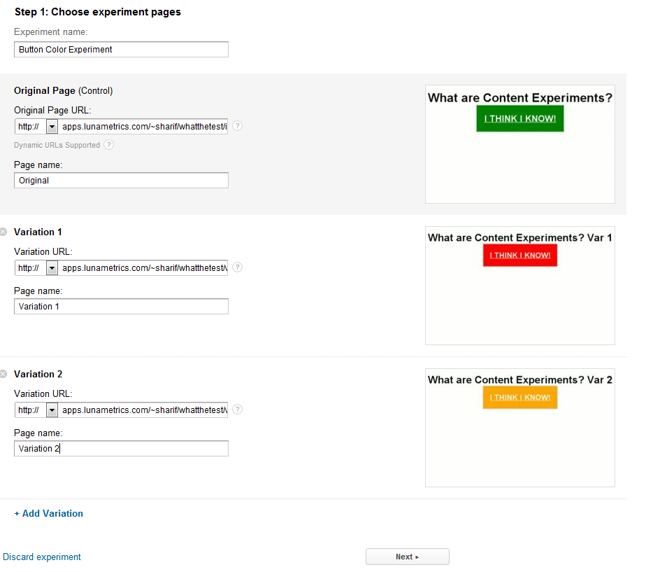 Google Analytics Content Experiments Screen 5 Google Analytics Content Experiments Screen 5