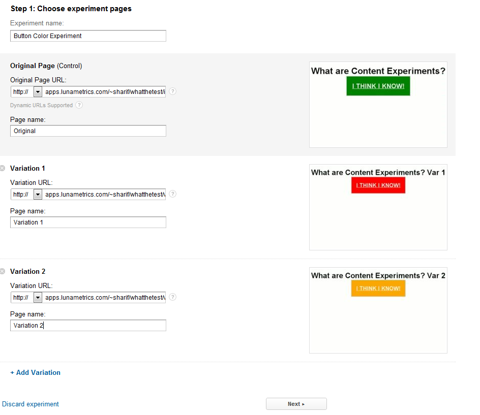 Google Analytics Content Experiments Screen 5