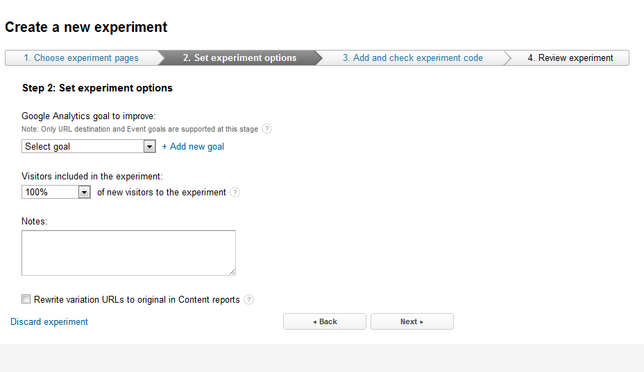 Google Analytics Content Experiments Screen 6