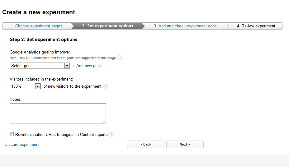 Google Analytics Content Experiments Screen 6 Google Analytics Content Experiments Screen 6