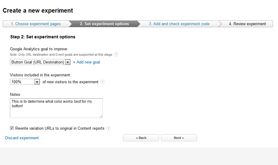 Google Analytics Content Experiments Screen 9 Google Analytics Content Experiments Screen 9