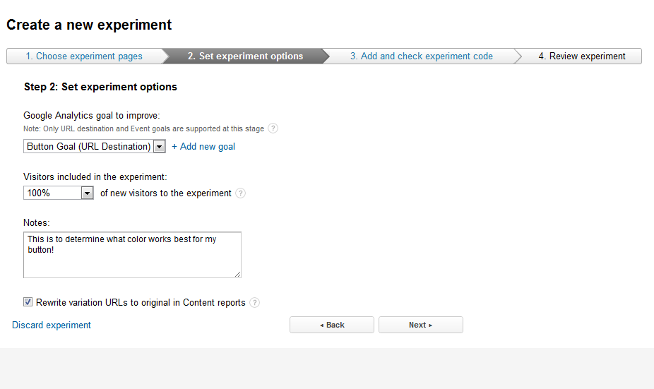 Google Analytics Content Experiments Screen 9