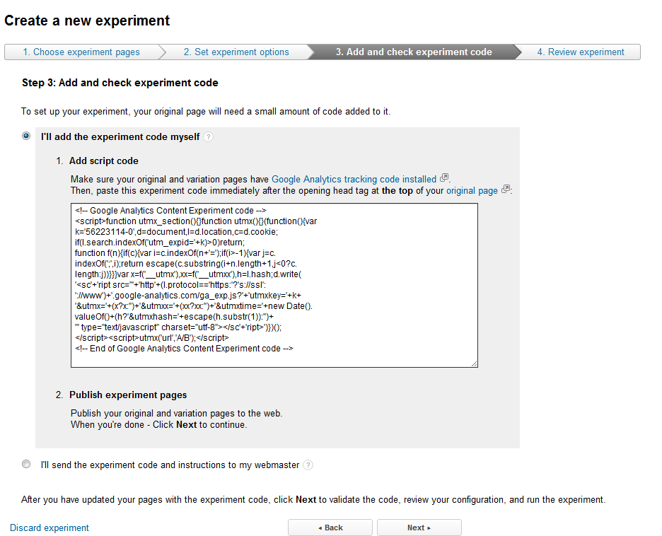 Google Analytics Content Experiments Screen 10 Google Analytics Content Experiments Screen 10