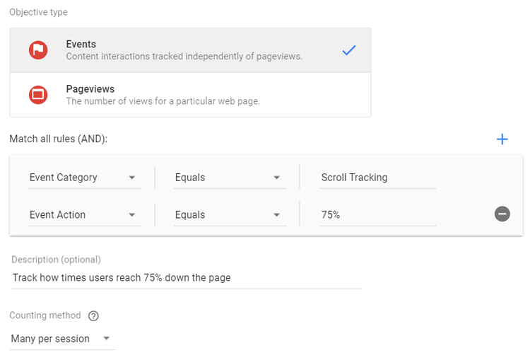 Custom Objectives in Google Optimize