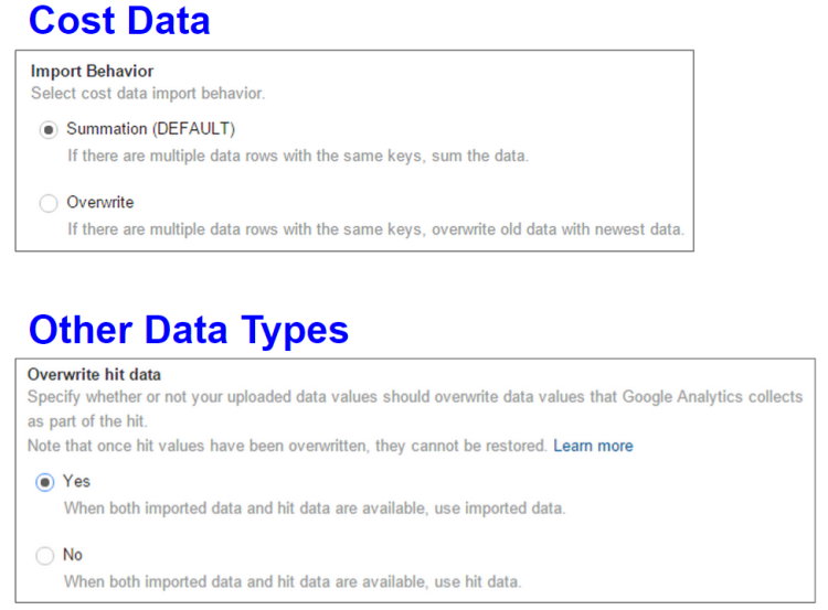 Data Import Overwrite Options