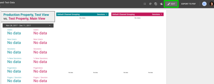 Edit button in Data Studio. Edit button in Data Studio.