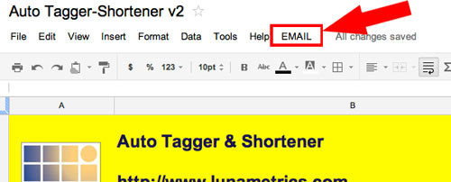 Email menu item in Google Spreadsheet