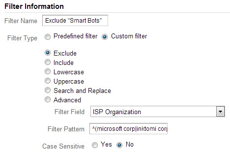 Google Analytics filter to exclude smart bots