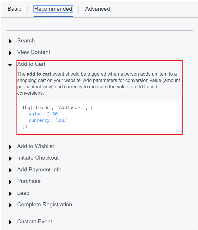 Facebook Pixel add to cart code Facebook Pixel add to cart code