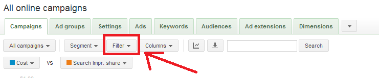 AdWords filter tool