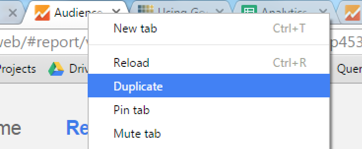 chrome duplicate tab feature for Google analytics