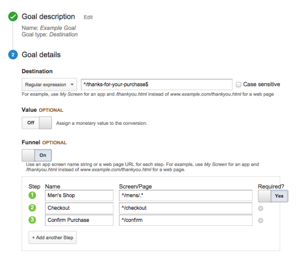 goal setup example