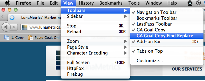 GoalCopy menu options GoalCopy menu options