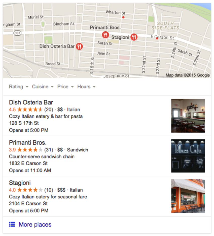 Google's local snack pack Google's local snack pack