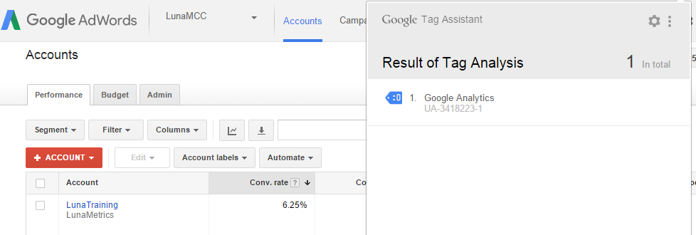 Google Tag Assistant on Google AdWords