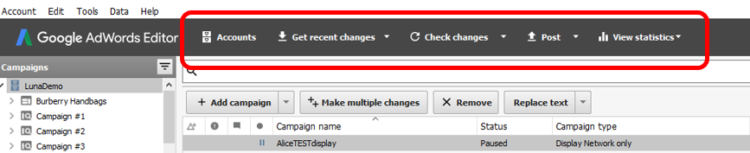 Google AdWords Editor Top Navigation Google AdWords Editor Top Navigation