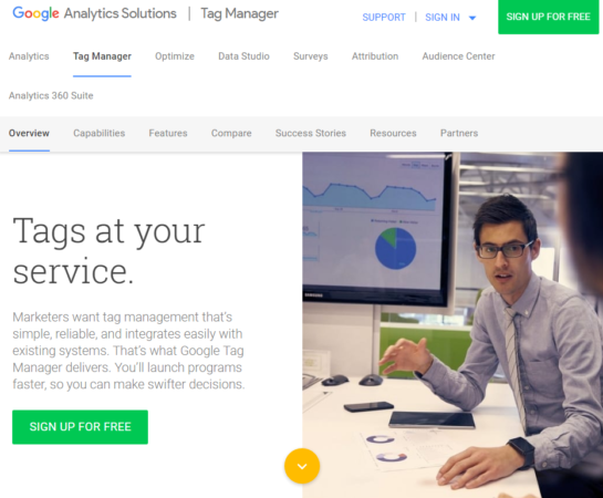 google tag manager sign up page