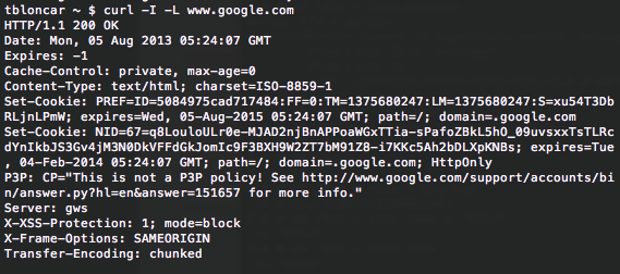HTTP Response Header for Google.com