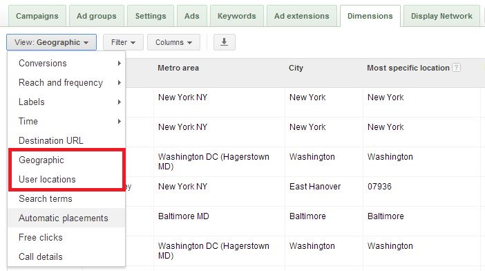 adwords location report