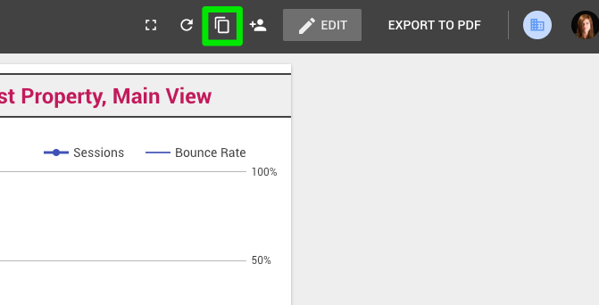 Copy button in Data Studio.