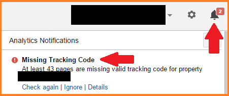GA notification about missing tracking code GA notification about missing tracking code