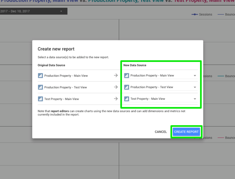 Drop-downs for new data sources.