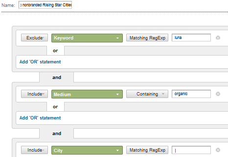 Custom Segment for Organic Nonbranded City Increases