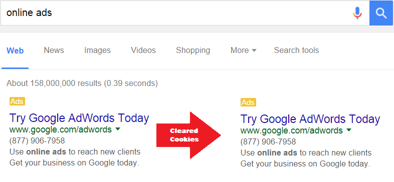 online ads cookies cleared