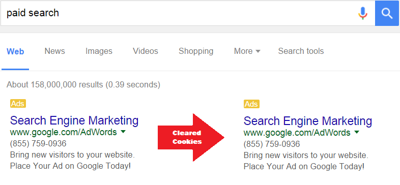 paid search search cookies cleared