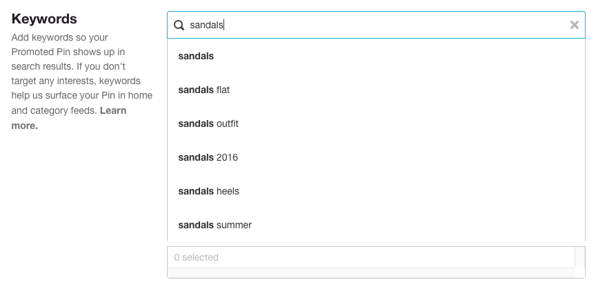 Pinterest's recommended keyword targeting