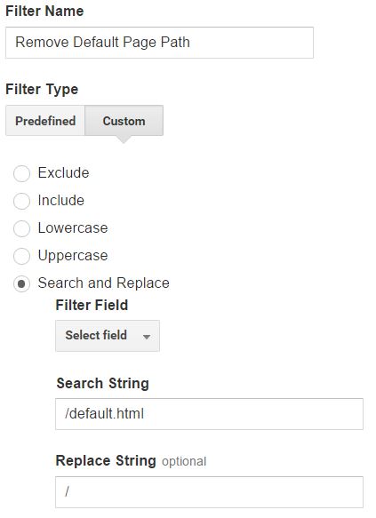 google analytics default page search replace