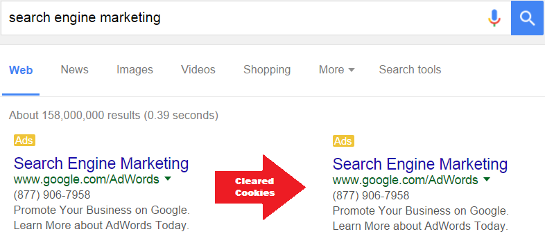 search engine marketing cookies cleared