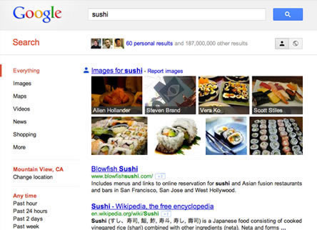 Search plus Your World screenshot - personal results Search plus Your World screenshot - personal results